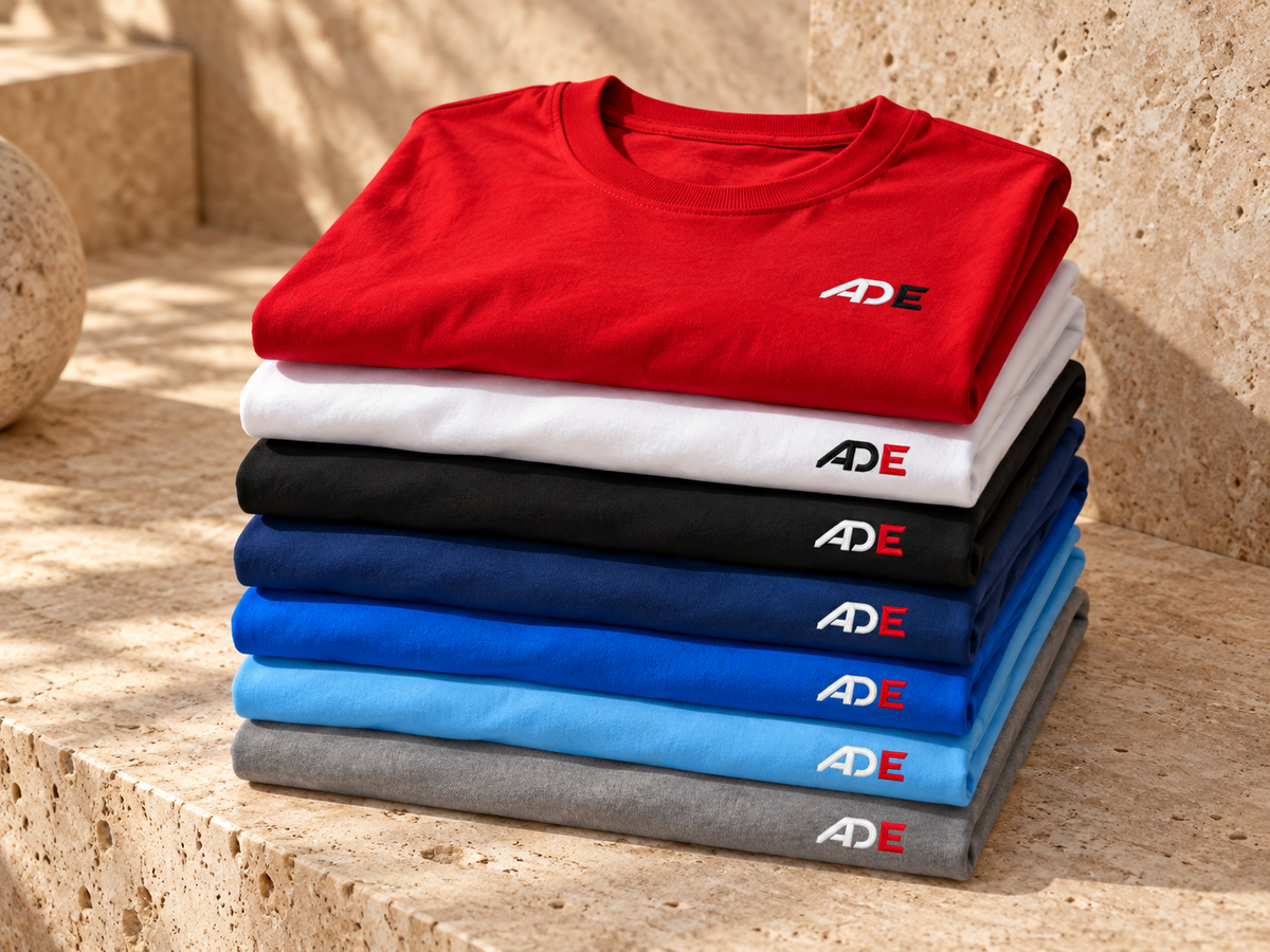 Folded Cloud Ascend Tees stacked across the seven colorways