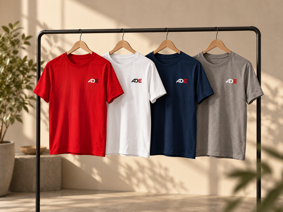 Cloud Ascend Tees displayed on a premium apparel rack